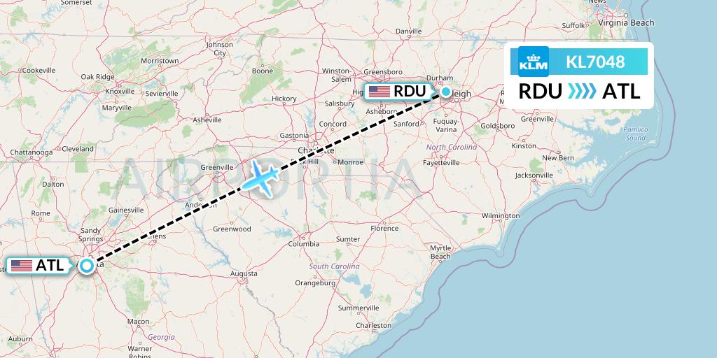 KL7048 KLM Flight Map: Raleigh-Durham to Atlanta