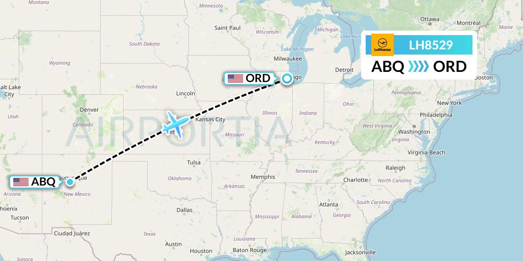 LH8529 Lufthansa Flight Map: Albuquerque to Chicago
