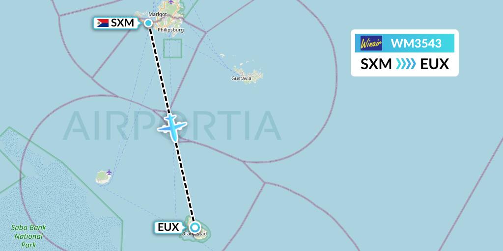 WM3543 Winair Flight Map: Sint Maarten to Sint Eustatius