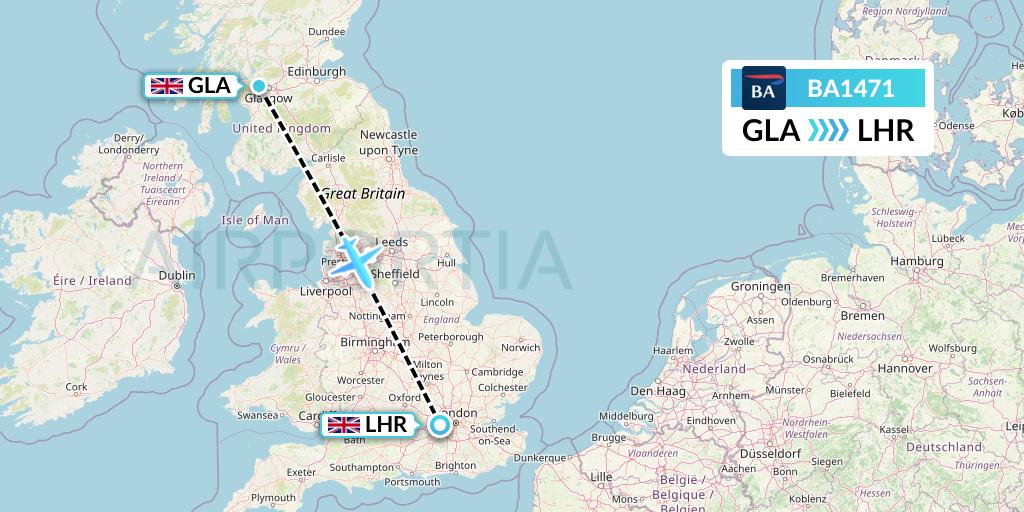 BA1471 British Airways Flight Map: Glasgow to London