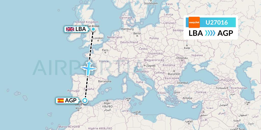 U27016 EasyJet Flight Map: Leeds to Malaga
