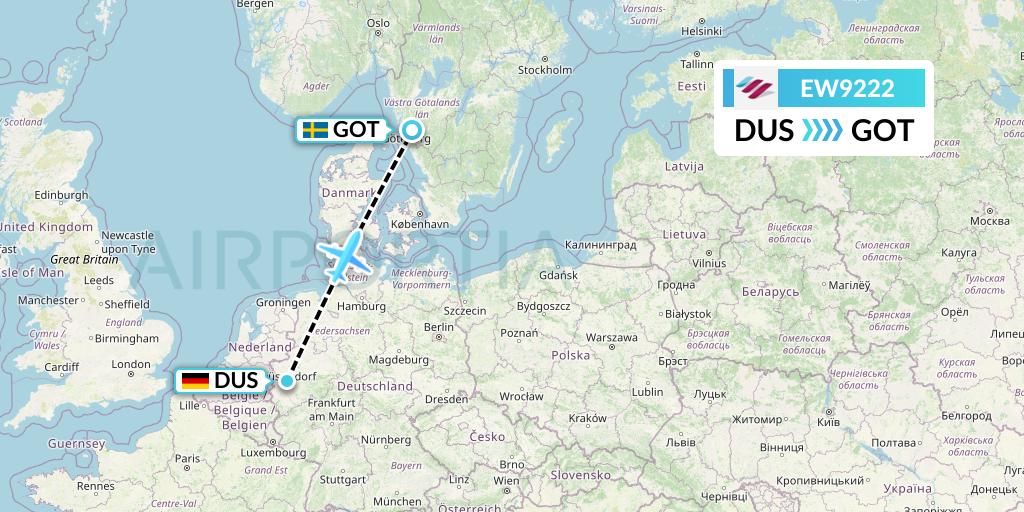 EW9222 Eurowings Flight Map: Dusseldorf to Gothenburg