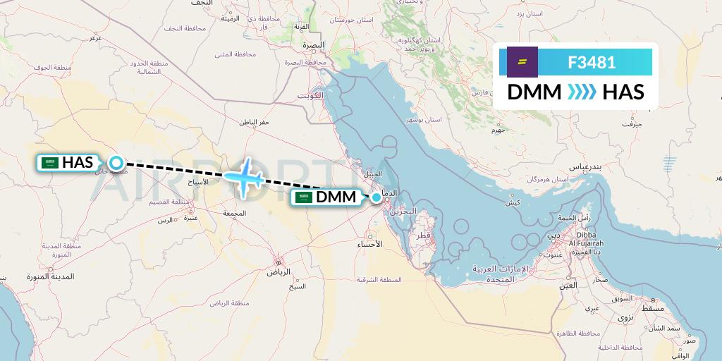 F3481 flydeal Flight Map: Dammam to Ha'il
