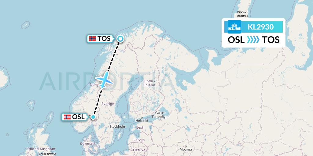KL2930 KLM Flight Map: Oslo to Tromso