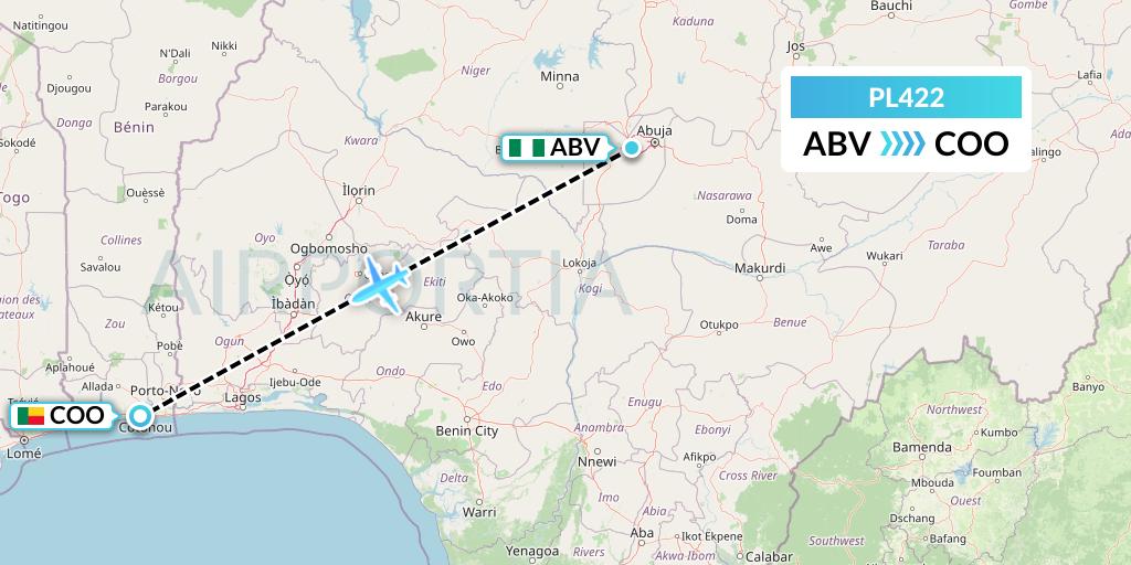 PL422 Southern Air Charter Flight Map: Abuja to Cotonou