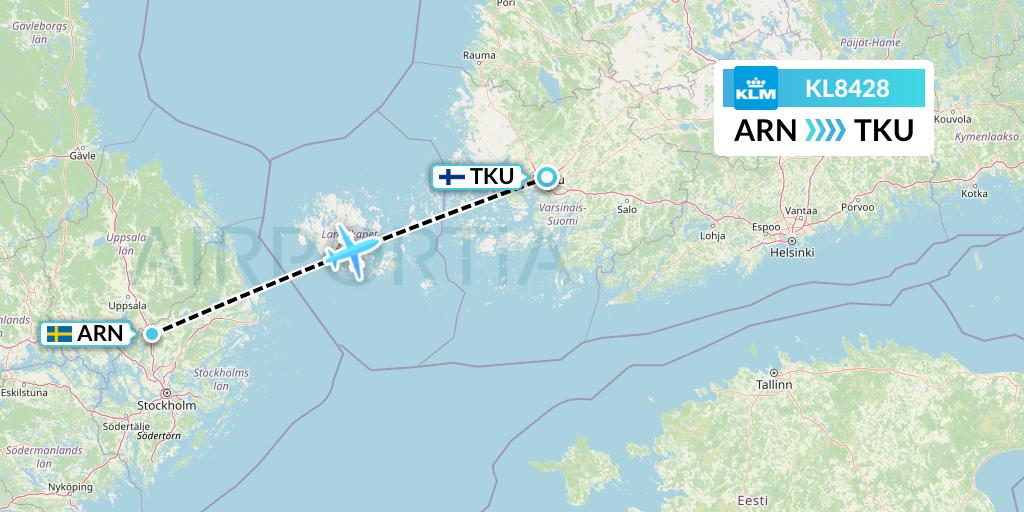 KL8428 KLM Flight Map: Stockholm to Turku