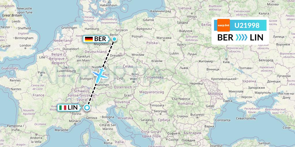 U21998 EasyJet Flight Map: Berlin to Milan
