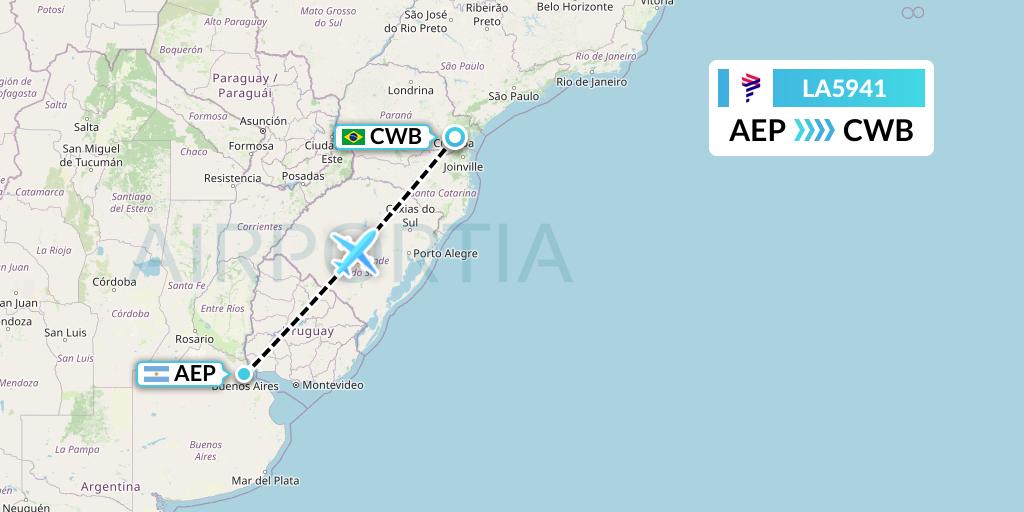 LA5941 LAN Airlines Flight Map: Buenos Aires to Curitiba