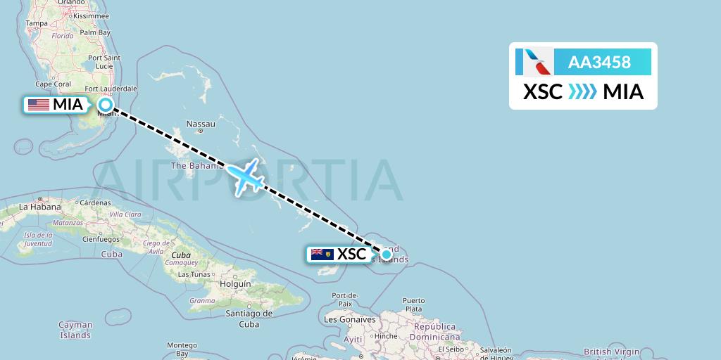 AA3458 American Airlines Flight Map: Turks and Caicos Islands to Miami