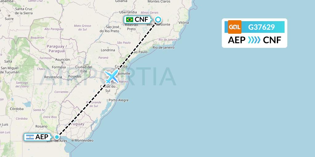 G37629 GOL Transportes Aeros Flight Map: Buenos Aires to Belo Horizonte
