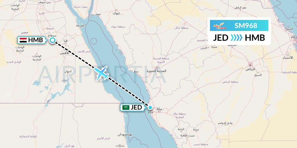 SM968 Air Cairo Flight Map: Jeddah to Sohag