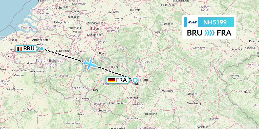 NH5199 All Nippon Airways Flight Map: Brussels to Frankfurt