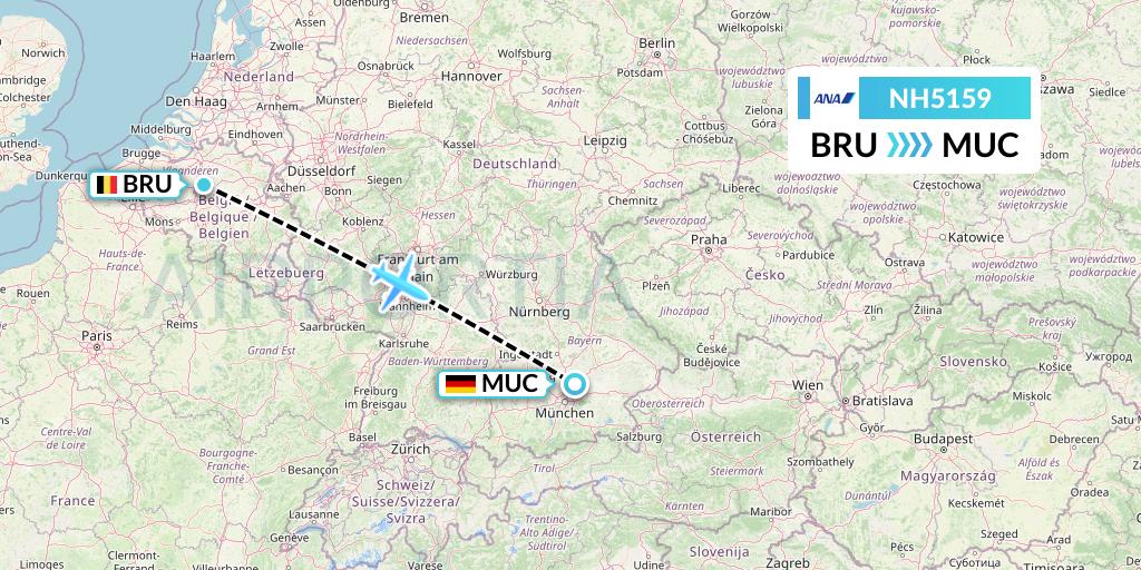 NH5159 All Nippon Airways Flight Map: Brussels to Munich
