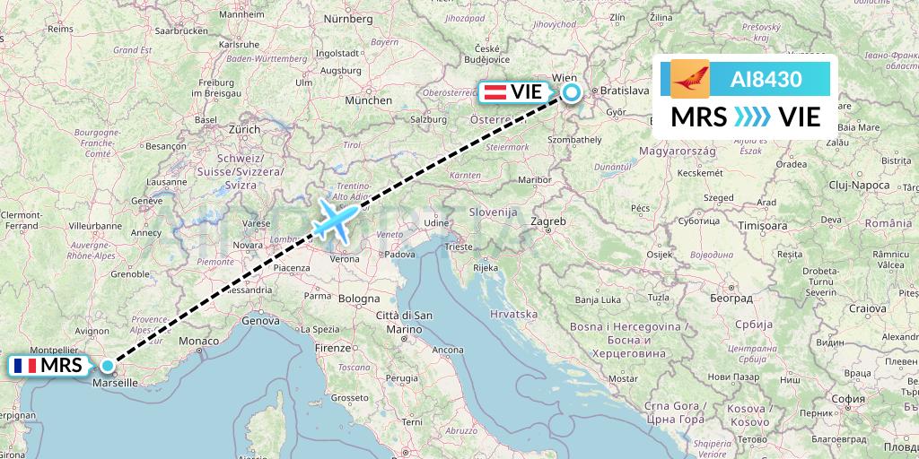 AI8430 Air India Flight Map: Marseille to Vienna