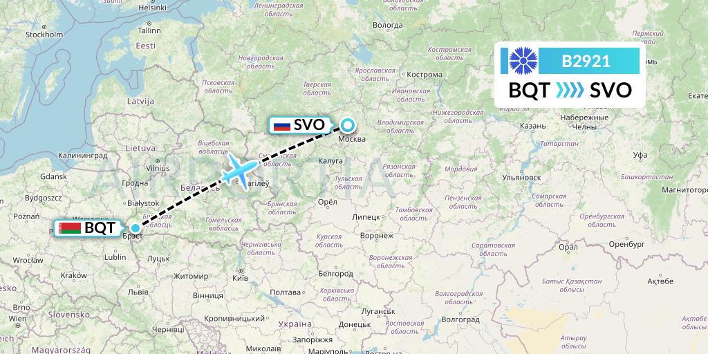 B2921 Belavia Flight Map: Brest to Moscow