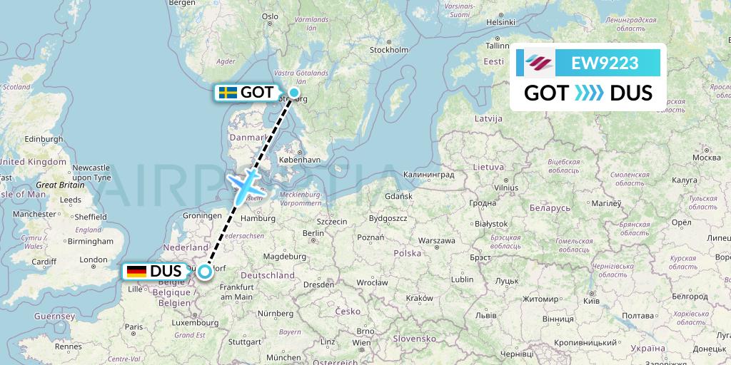 EW9223 Eurowings Flight Map: Gothenburg to Dusseldorf