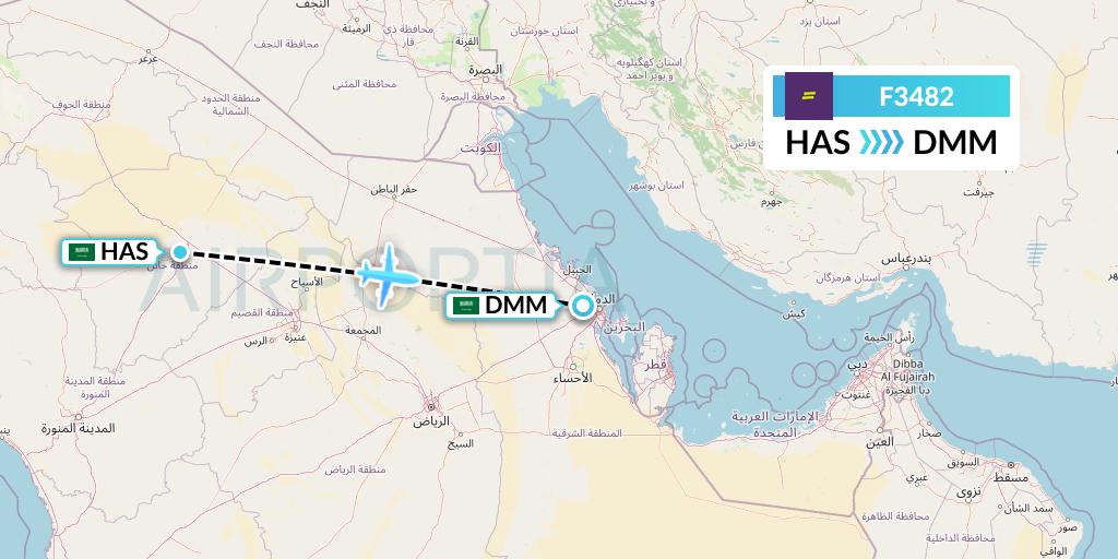 F3482 flydeal Flight Map: Ha'il to Dammam