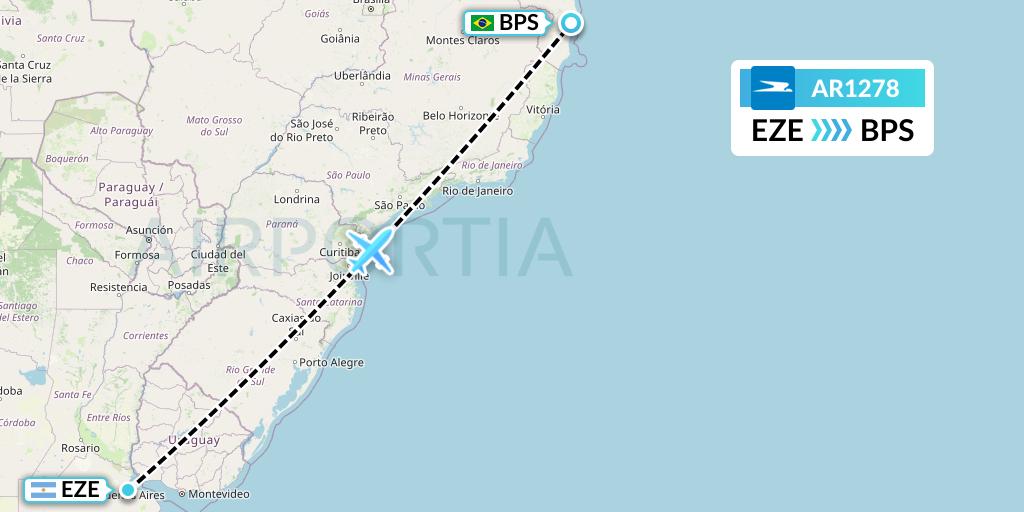 AR1278 Aerolineas Argentinas Flight Map: Buenos Aires to Porto Seguro