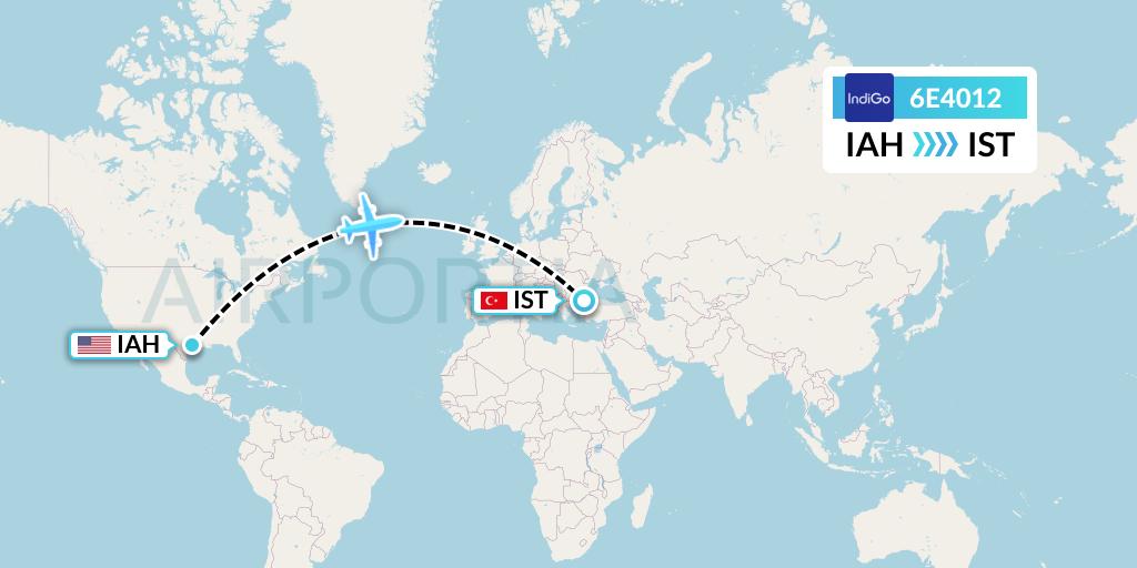 6E4012 IndiGo Airlines Flight Map: Houston to Istanbul