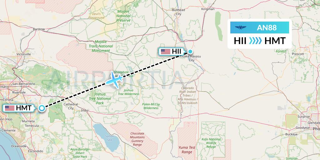 AN88 Advanced Air Flight Map: Lake Havasu City to Hemet