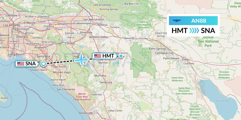 AN88 Advanced Air Flight Map: Hemet to Orange County