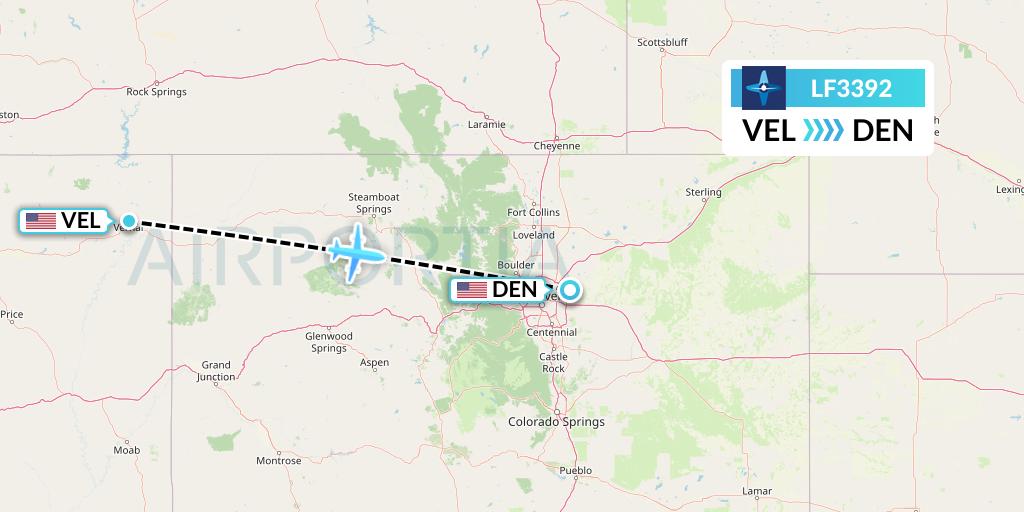 LF3392 Corporate Flight Management Flight Map: Vernal to Denver