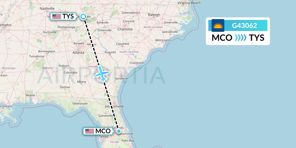 G43062 Allegiant Air Flight Map: Orlando to Knoxville