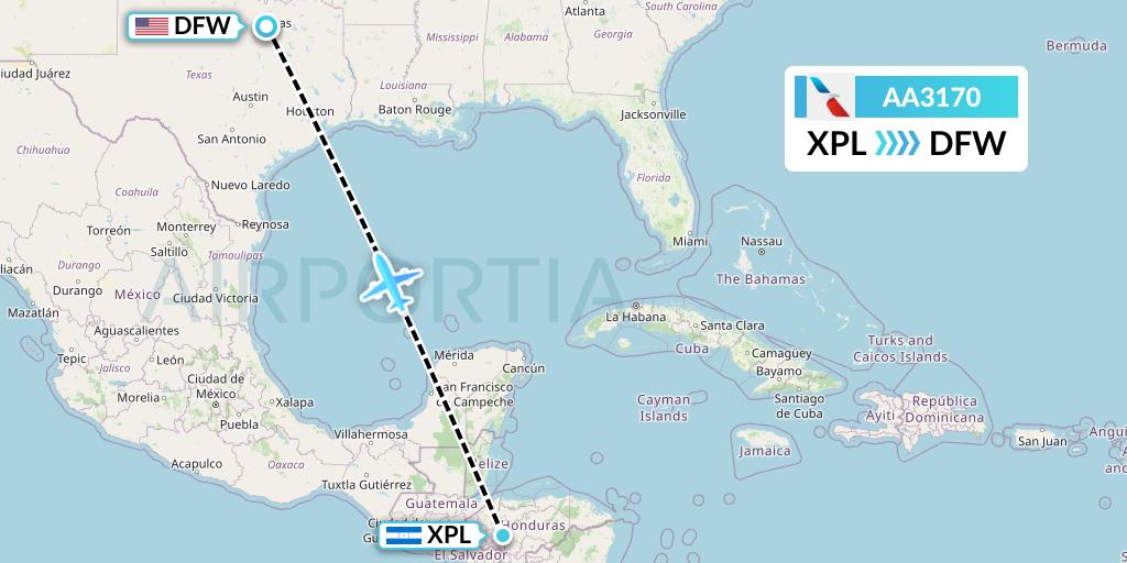 AA3170 American Airlines Flight Map: Comayagua to Dallas