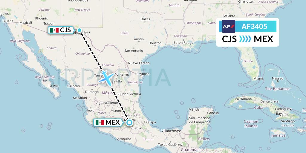 AF3405 Air France Flight Map: Ciudad Juarez to Mexico City