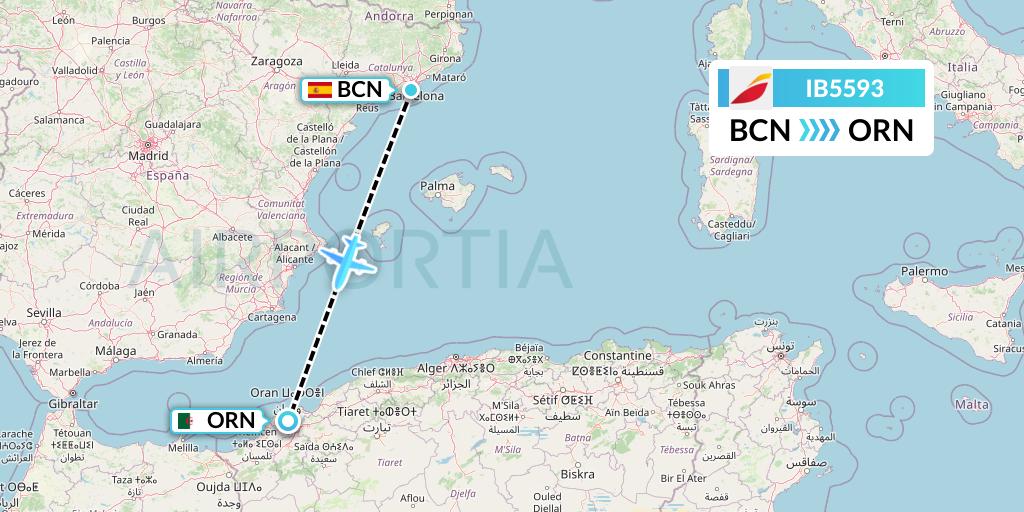 IB5593 Iberia Flight Map: Barcelona to Oran