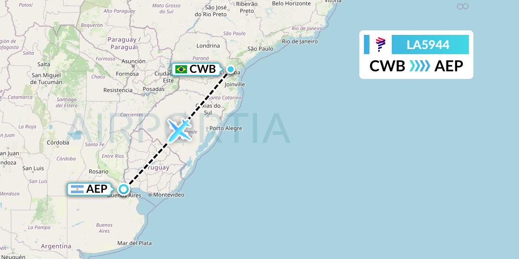 LA5944 LAN Airlines Flight Map: Curitiba to Buenos Aires