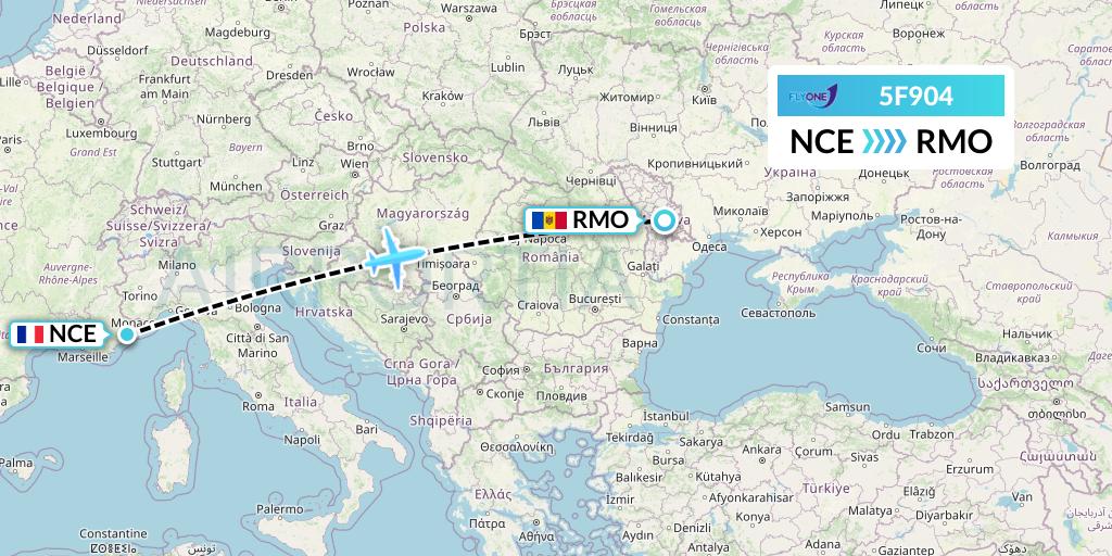 5F904 Fly One Flight Map: Nice to Chisinau