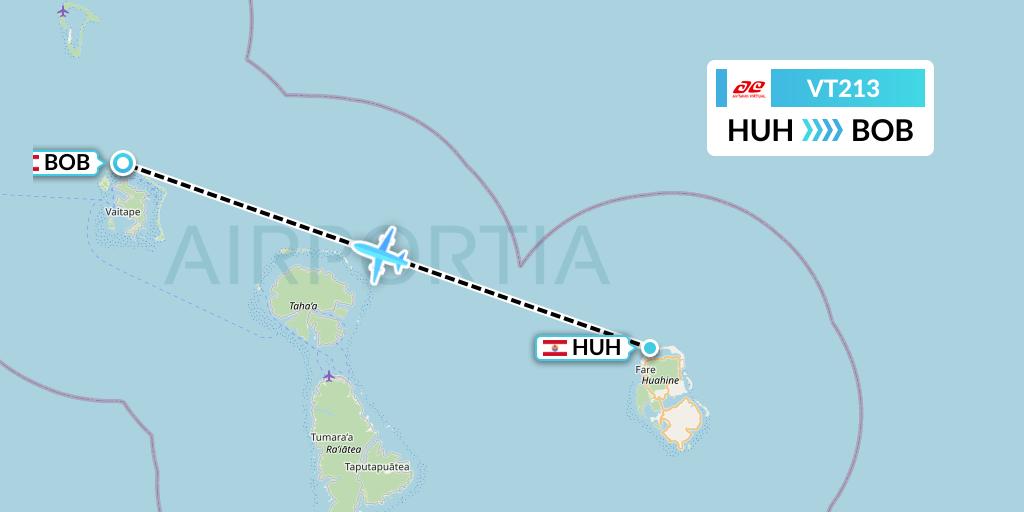 VT213 Air Tahiti Flight Map: Huahine to Bora Bora