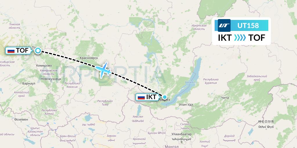 UT158 UTair Flight Map: Irkutsk to Tomsk