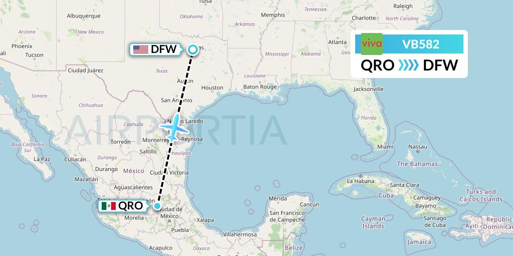 VB582 VivaAerobus Flight Map: Queretaro to Dallas