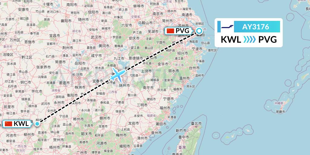 AY3176 Finnair Flight Map: Guilin to Shanghai