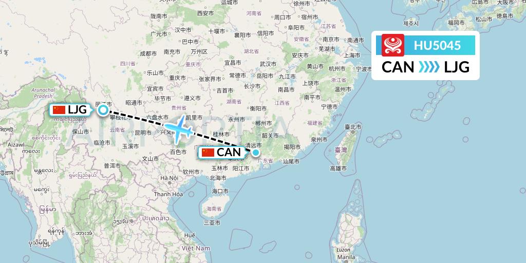 HU5045 Hainan Airlines Flight Map: Guangzhou to Lijiang