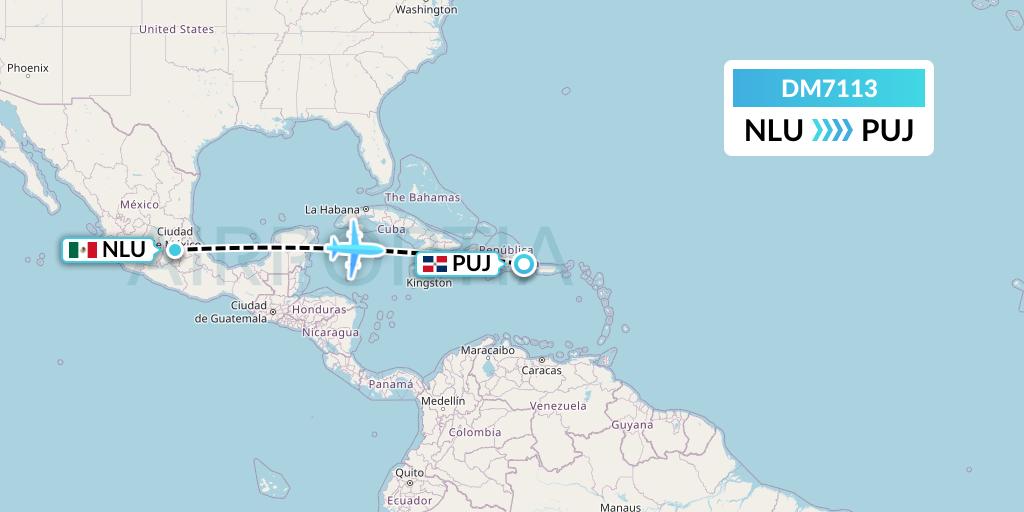 DM7113 Arajet Flight Map: Reyes Acozac to Punta Cana