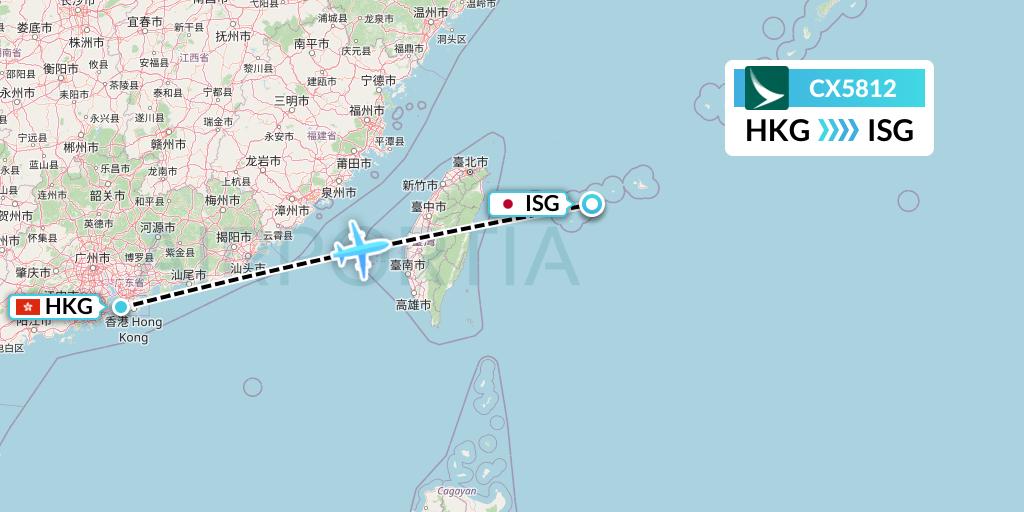 CX5812 Cathay Pacific Flight Map: Hong Kong to Ishigaki
