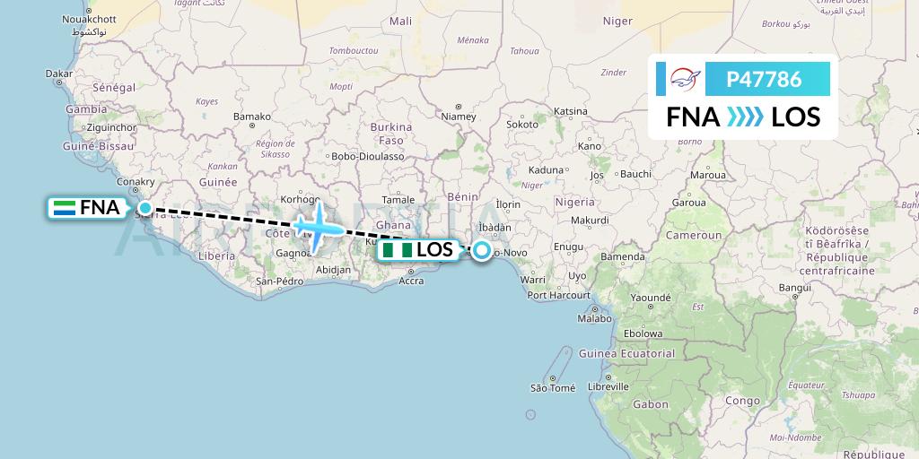 P47786 Air Peace Flight Map: Freetown to Lagos