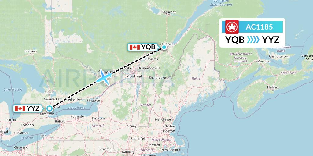 AC1185 Air Canada Flight Map: Quebec to Toronto