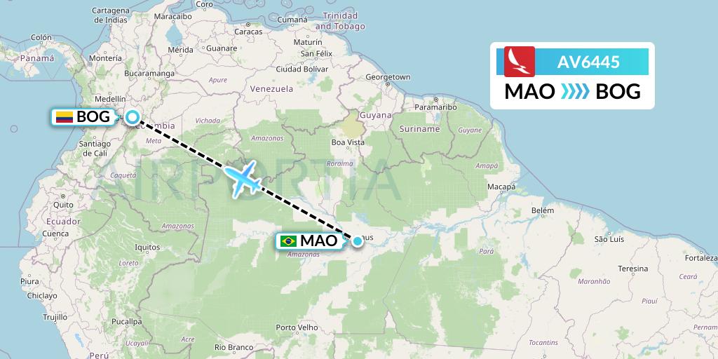 AV6445 Avianca Flight Map: Manaus to Bogota
