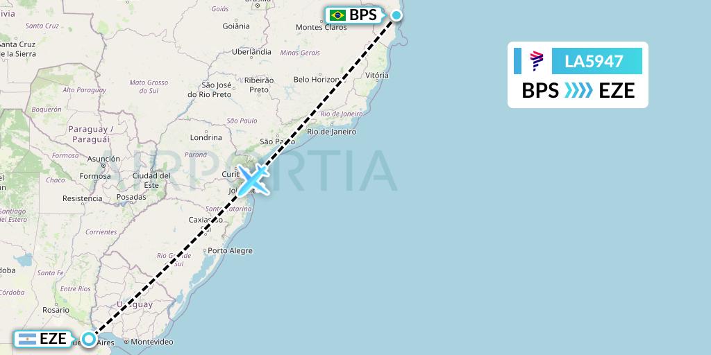 LA5947 LAN Airlines Flight Map: Porto Seguro to Buenos Aires
