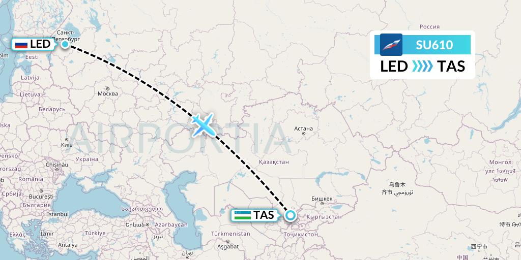 SU610 Aeroflot Flight Map: St. Petersburg to Tashkent
