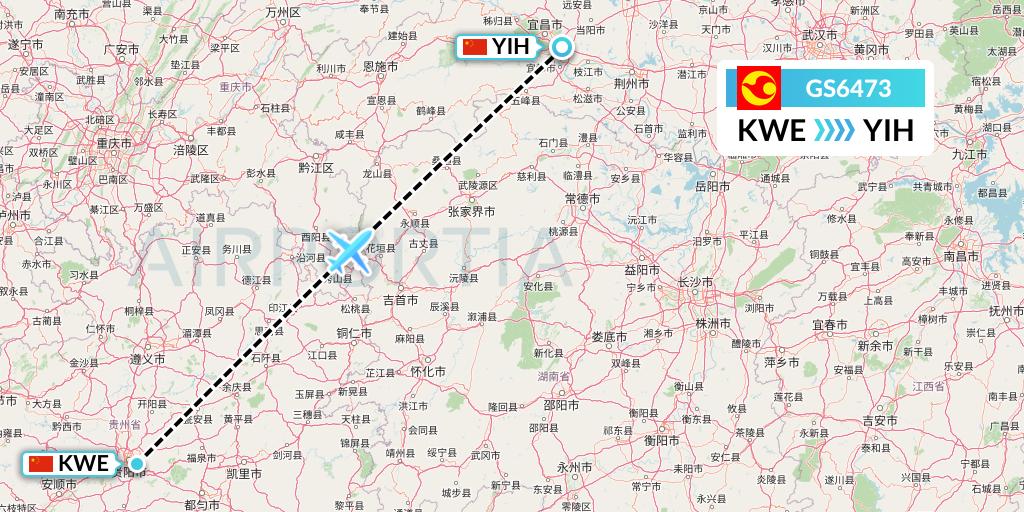 GS6473 Tianjin Airlines Flight Map: Guiyang to Yichang