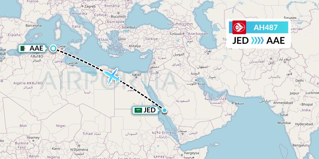AH487 Air Algerie Flight Map: Jeddah to Annaba