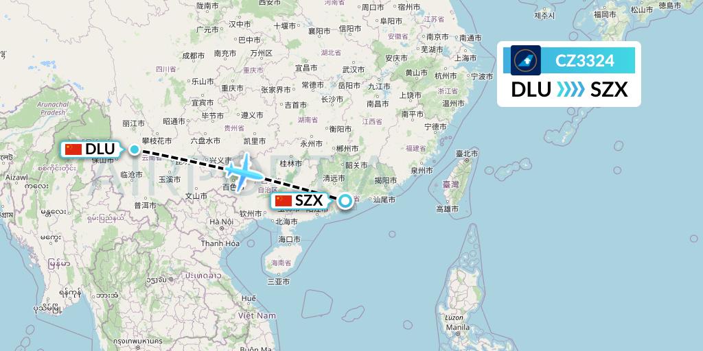 CZ3324 China Southern Airlines Flight Map: Dali to Shenzhen