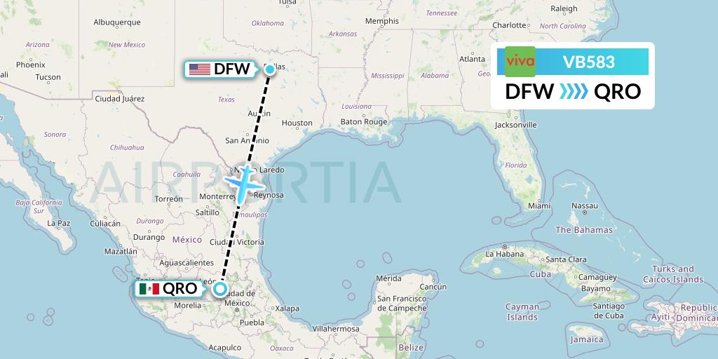 VB583 VivaAerobus Flight Map: Dallas to Queretaro