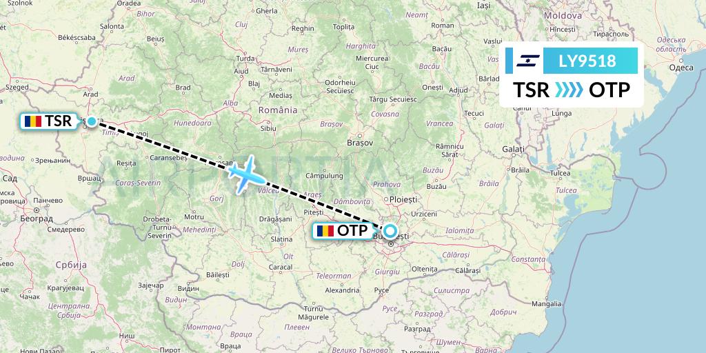 LY9518 El Al Flight Map: Timisoara to Bucharest