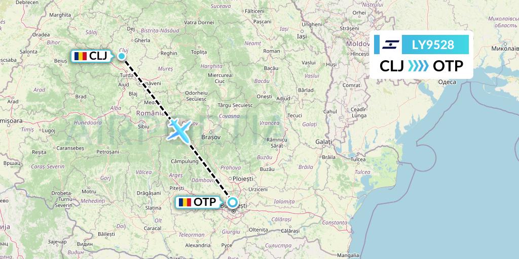 LY9528 El Al Flight Map: Cluj-Napoca to Bucharest